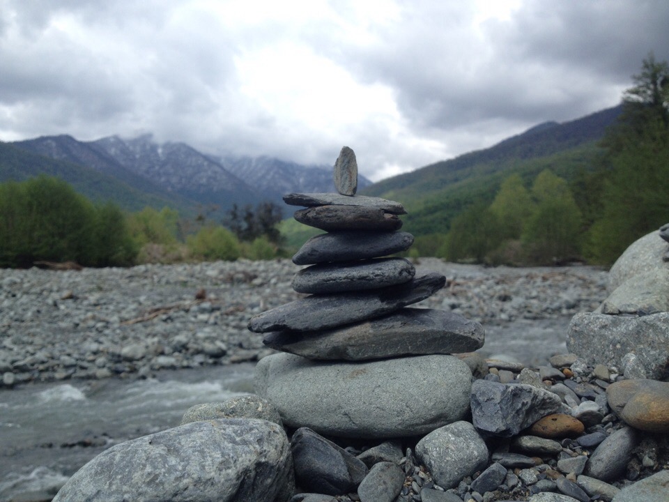 Zen stacked rocks Ninoshevi River